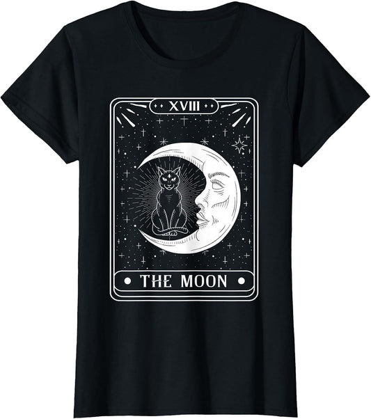 The Moon Tarot Card Crescent Moon and Cat Graphic