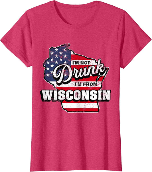 Im Not Drunk Im from Wisconsin American Flag Beer Drinking