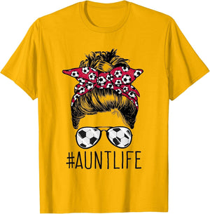 Aunt Life Soccer Auntie Mothers Day Messy Bun Women Funny