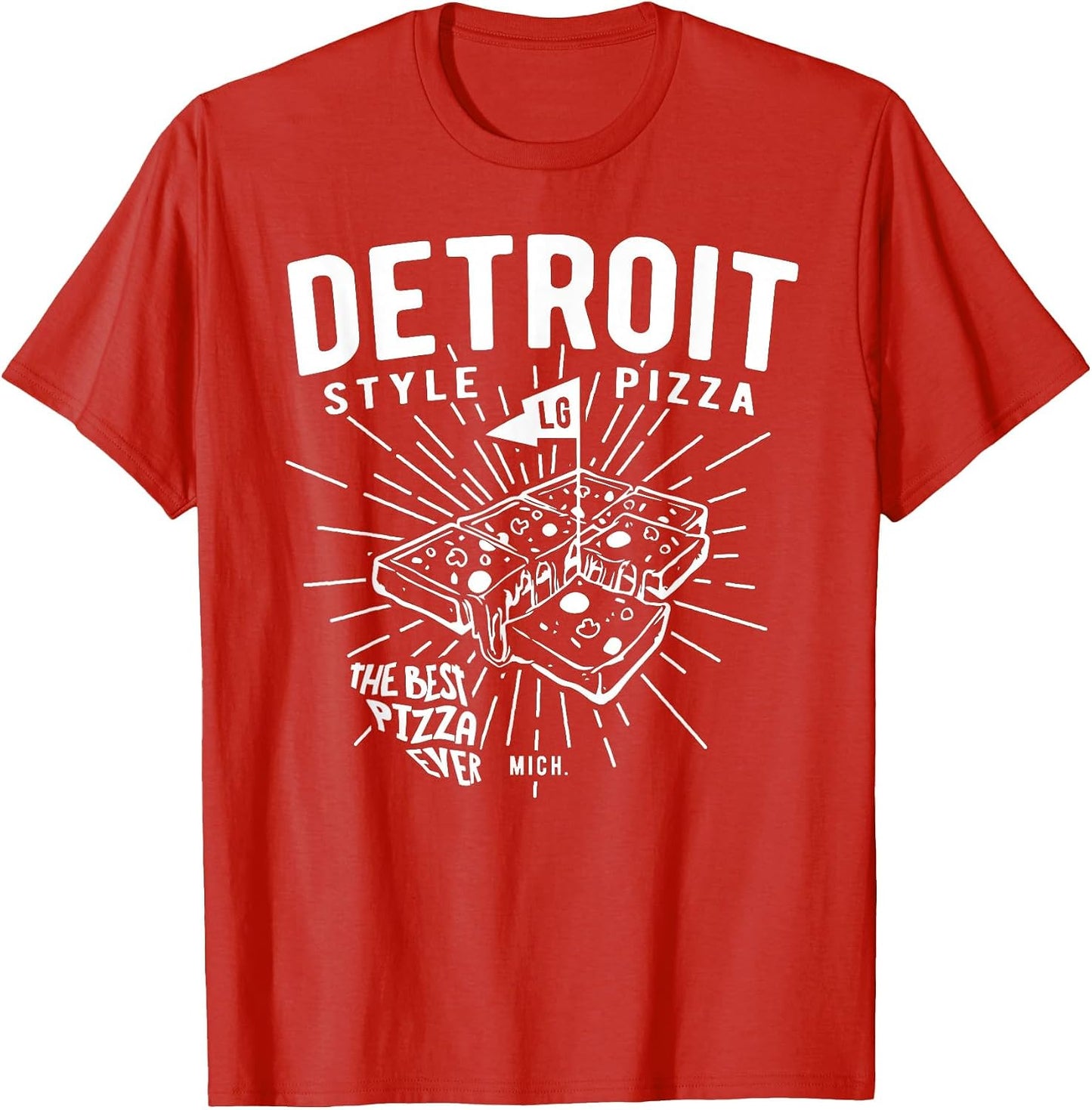 Detroit Style Pizza Made in a Square pan. Vintage Graphics