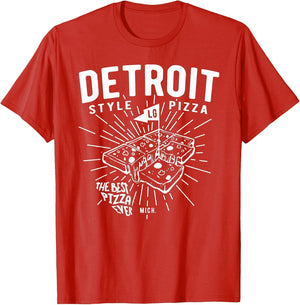 Detroit Style Pizza Made in a Square pan. Vintage Graphics