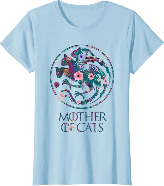 Mother of Cats Shirt with Floral Art - Cat Lovers