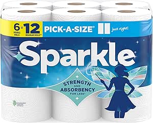 Sparkle Pick-A-Size Paper Towels, 6 Double Rolls (660 Sheets Total) - Strong 2-Ply Towels for Kitchen Cleanup and Everyday Messes