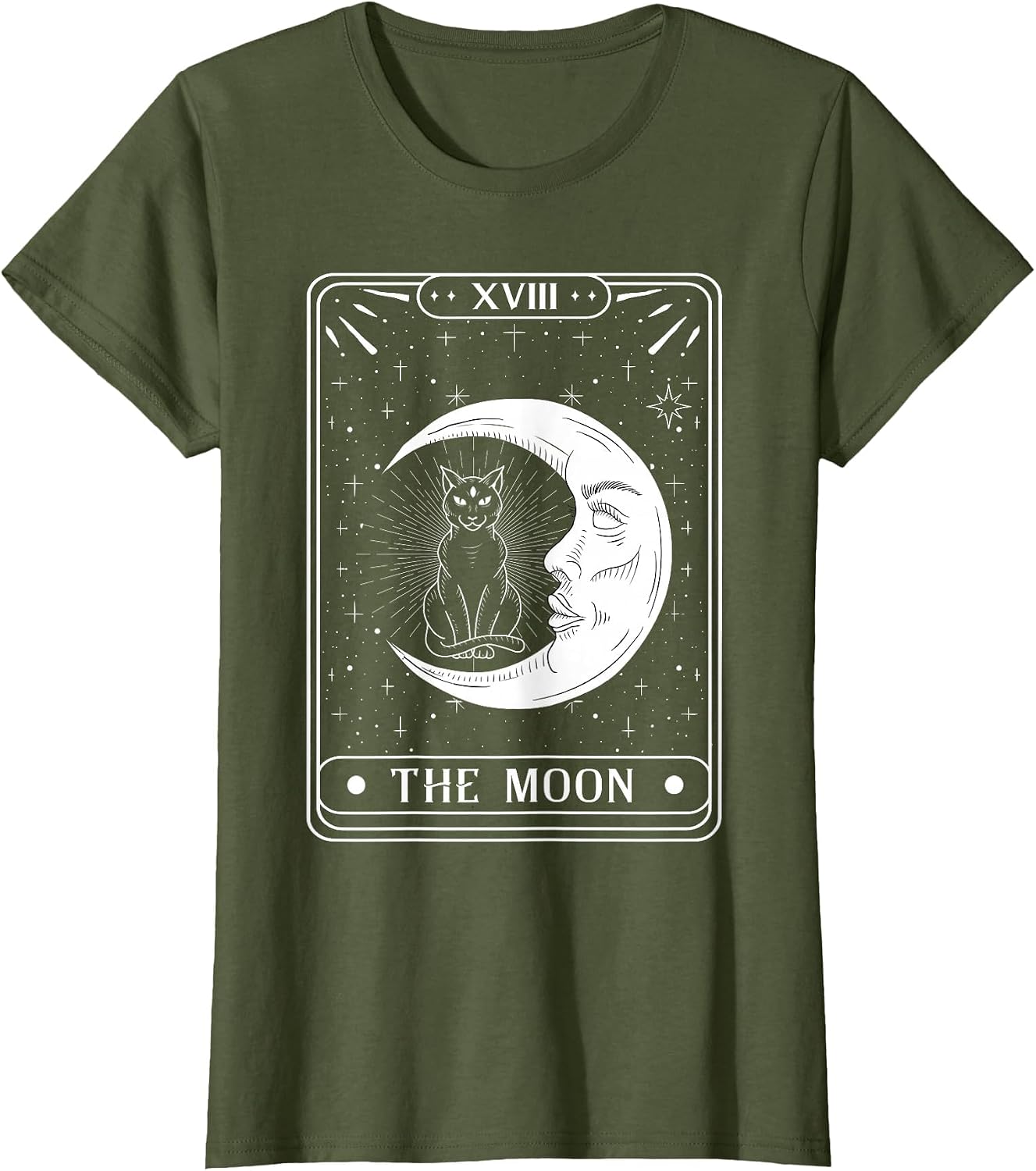 The Moon Tarot Card Crescent Moon and Cat Graphic