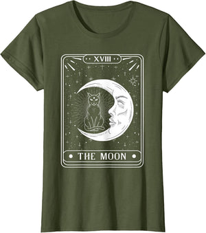 The Moon Tarot Card Crescent Moon and Cat Graphic