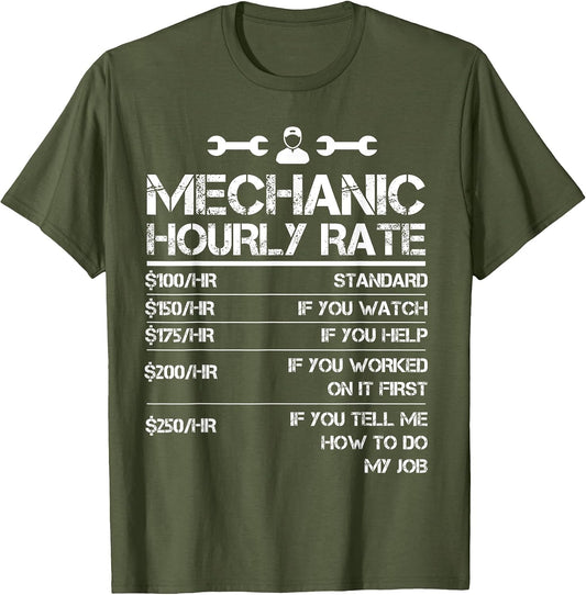 Mechanic Gifts Hourly Rate Funny Gift Labor Rates