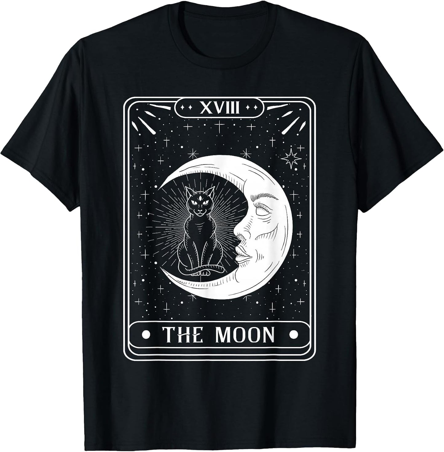 The Moon Tarot Card Crescent Moon and Cat Graphic