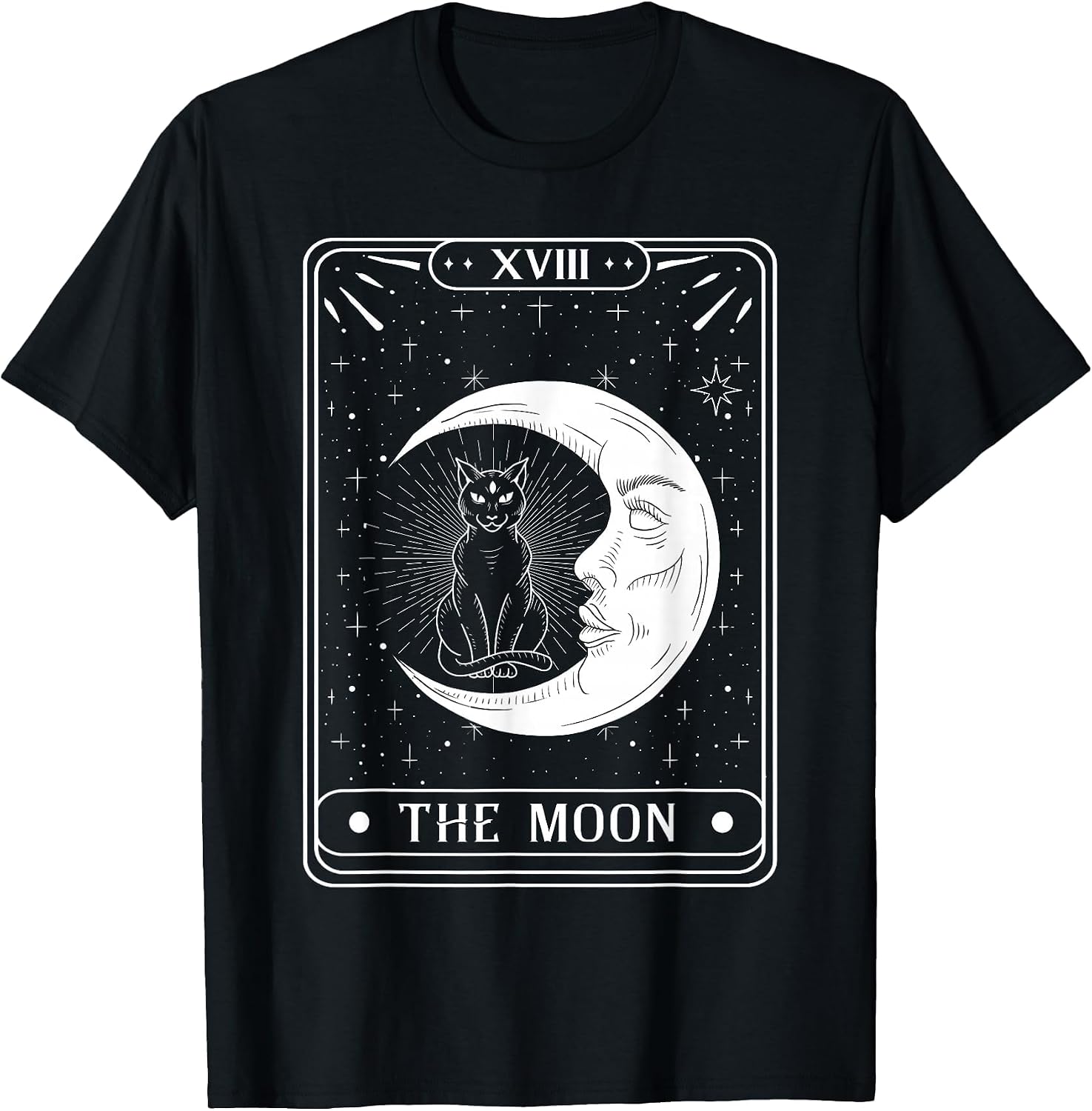 The Moon Tarot Card Crescent Moon and Cat Graphic