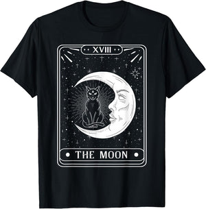 The Moon Tarot Card Crescent Moon and Cat Graphic
