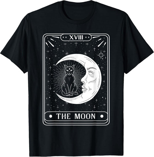 The Moon Tarot Card Crescent Moon and Cat Graphic
