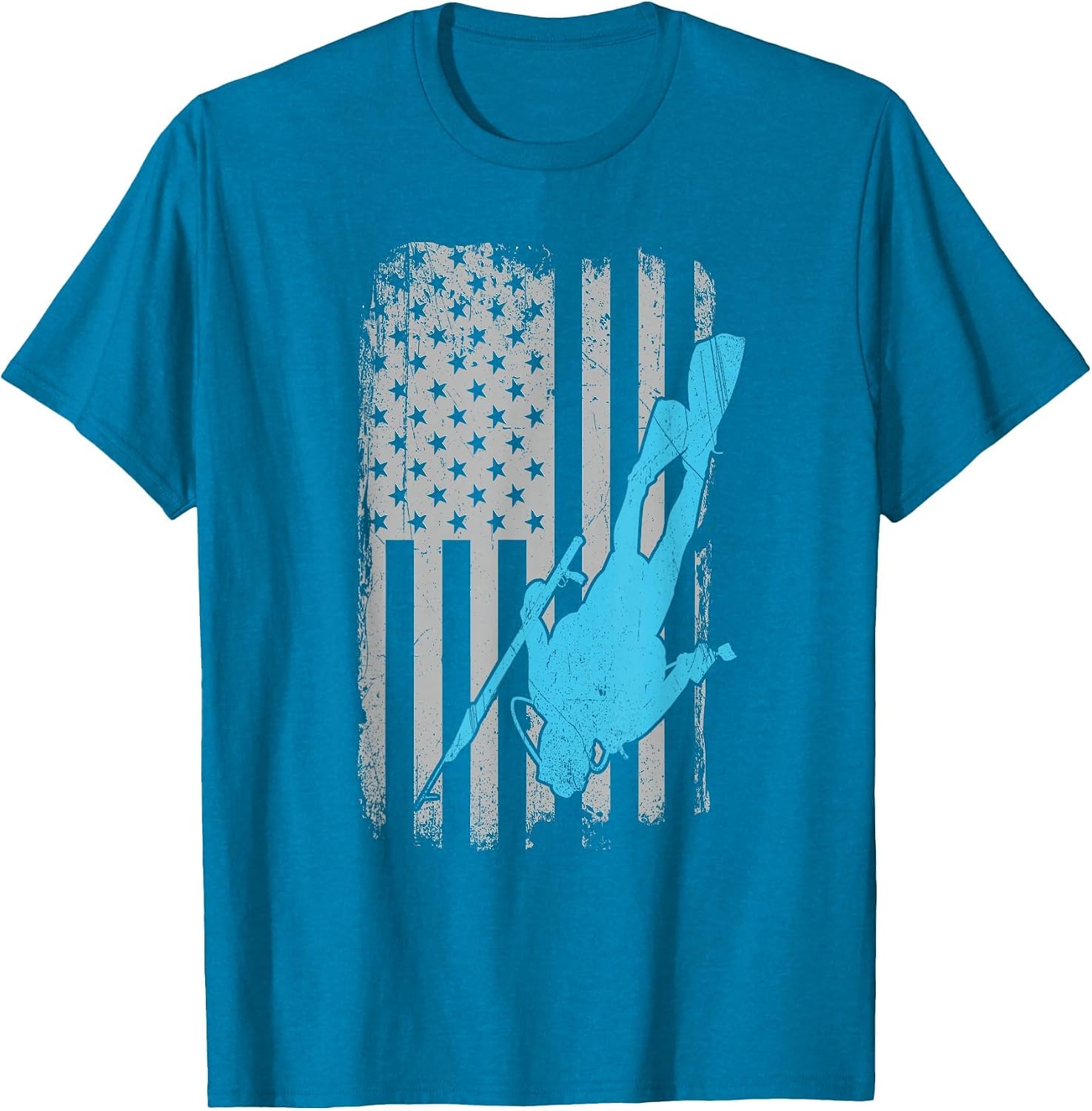 Spearfishing T Shirt - American Flag Scuba Diver Speargun