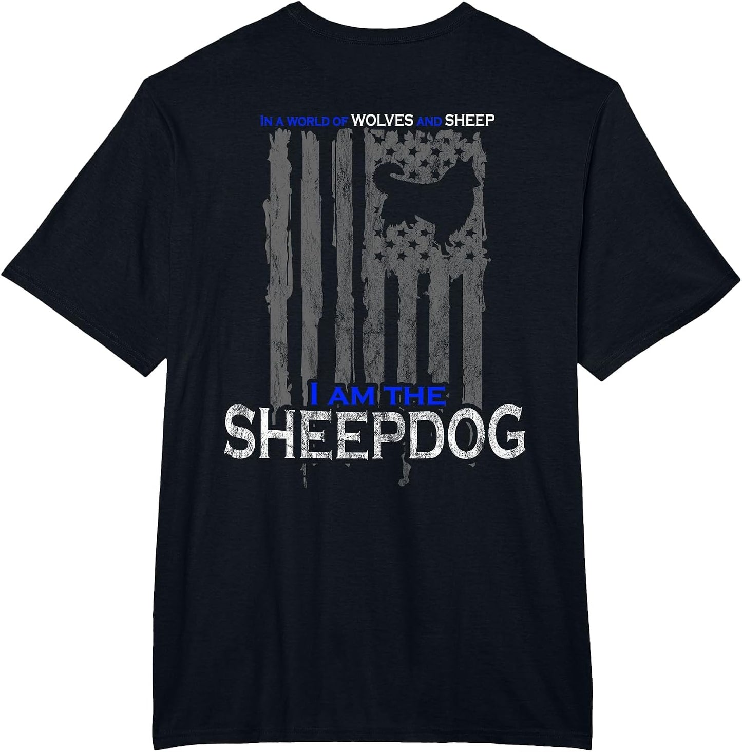 Patriotic Sheepdog, Wolves, and Sheep American Flag