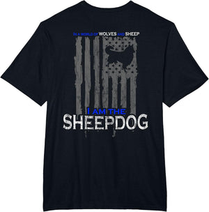 Patriotic Sheepdog, Wolves, and Sheep American Flag