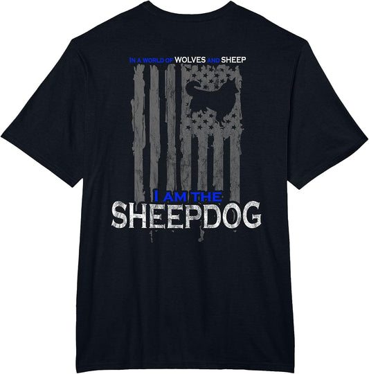 Patriotic Sheepdog, Wolves, and Sheep American Flag
