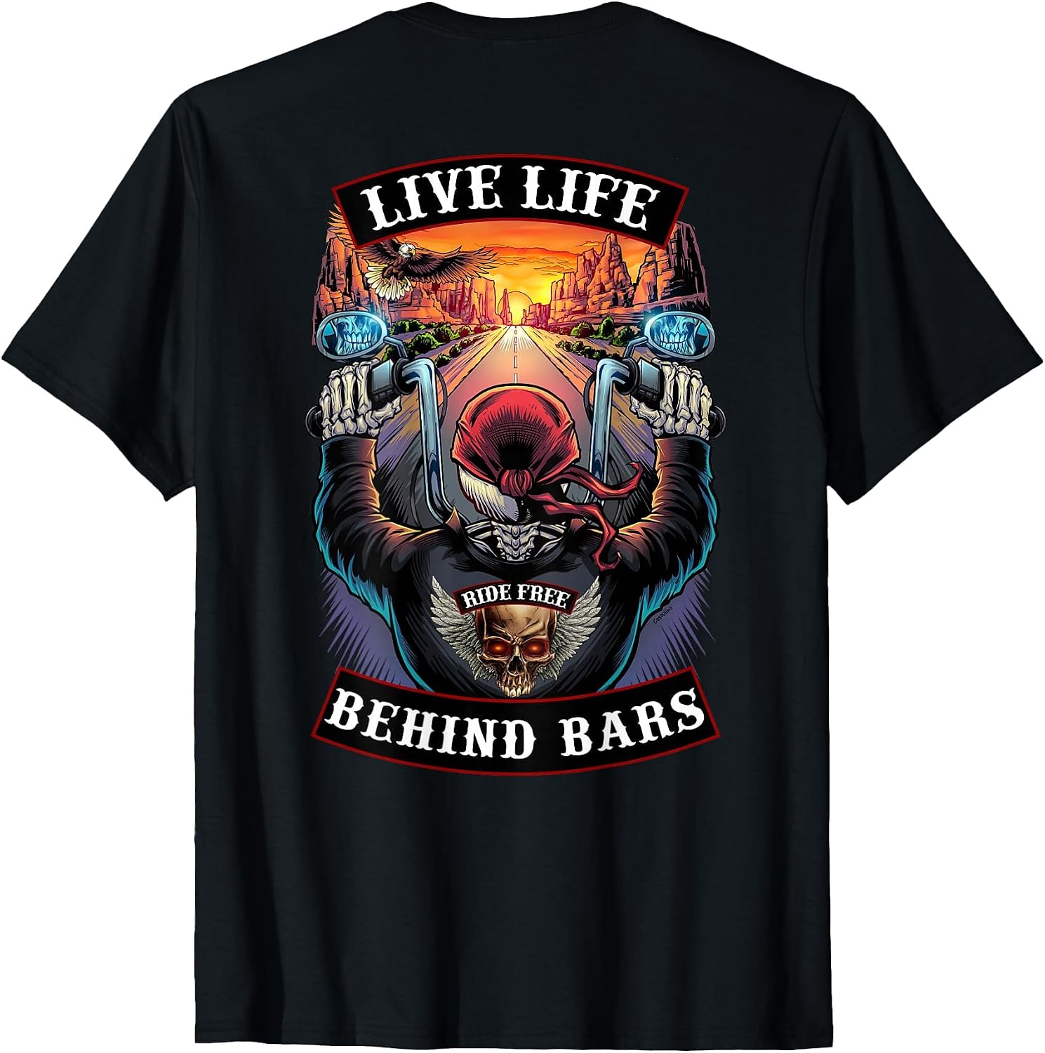 Live Life Behind Bars Motorcycle Biker Skull