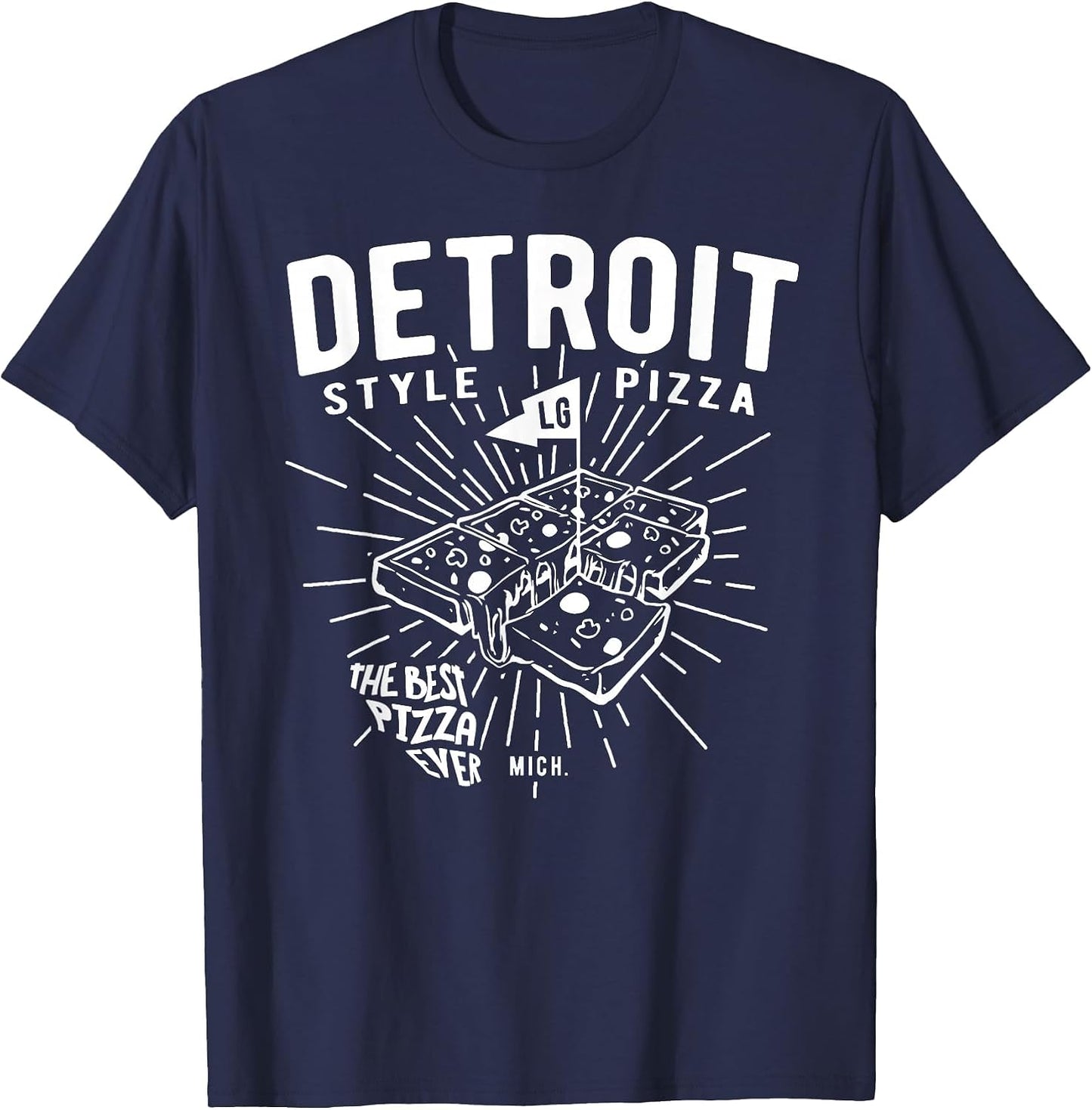 Detroit Style Pizza Made in a Square pan. Vintage Graphics
