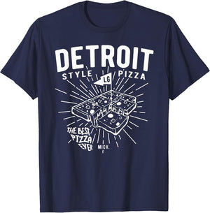 Detroit Style Pizza Made in a Square pan. Vintage Graphics