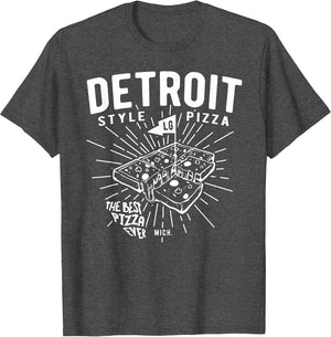 Detroit Style Pizza Made in a Square pan. Vintage Graphics