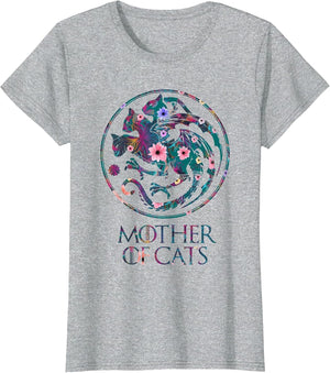 Mother of Cats Shirt with Floral Art - Cat Lovers