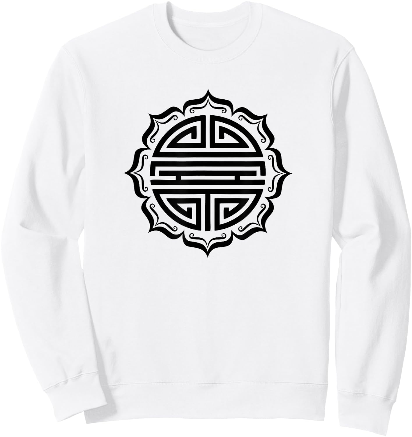 Shou lucky charm symbol Chinese long life lotus flower luck Sweatshirt - Sweatshirt | White