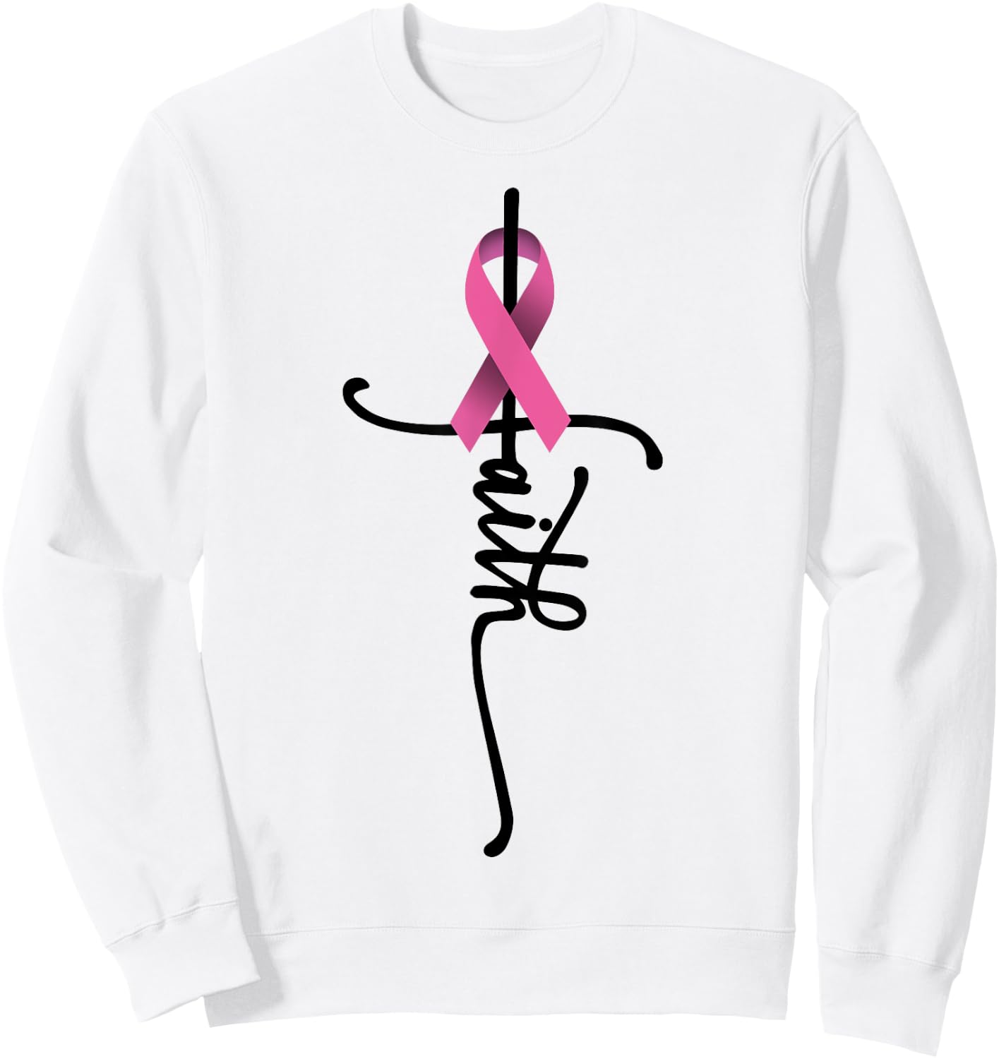 Faith Cross Warrior Survivor Pink Ribbon Breast Cancer Sweatshirt - Sweatshirt | White