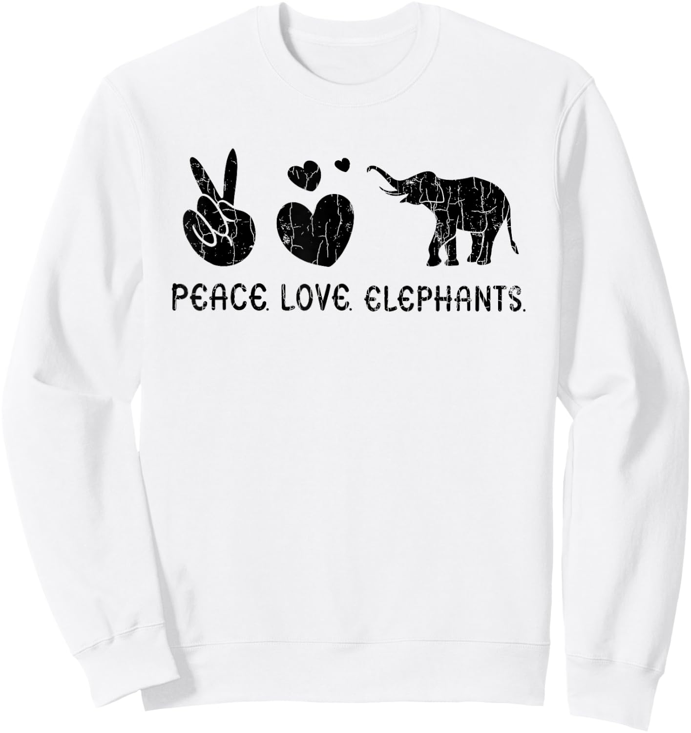 Peace Love Elephants Funny Elephant Lover Boys Girls Graphic Sweatshirt - Sweatshirt | White