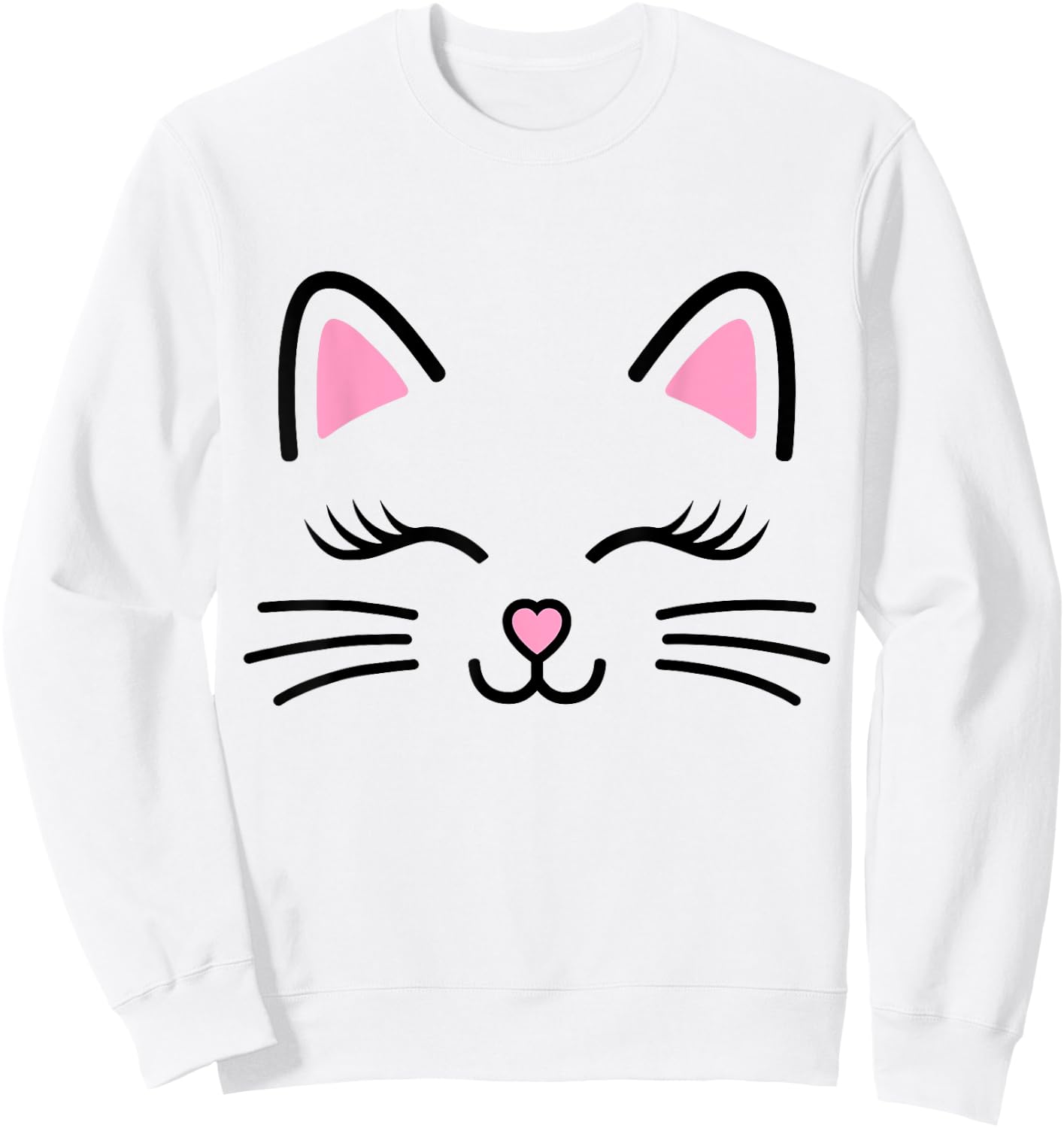 Women's Cat Face Whiskers Print Cosplay Kitty Love Halloween Small Sweatshirt - Sweatshirt | White