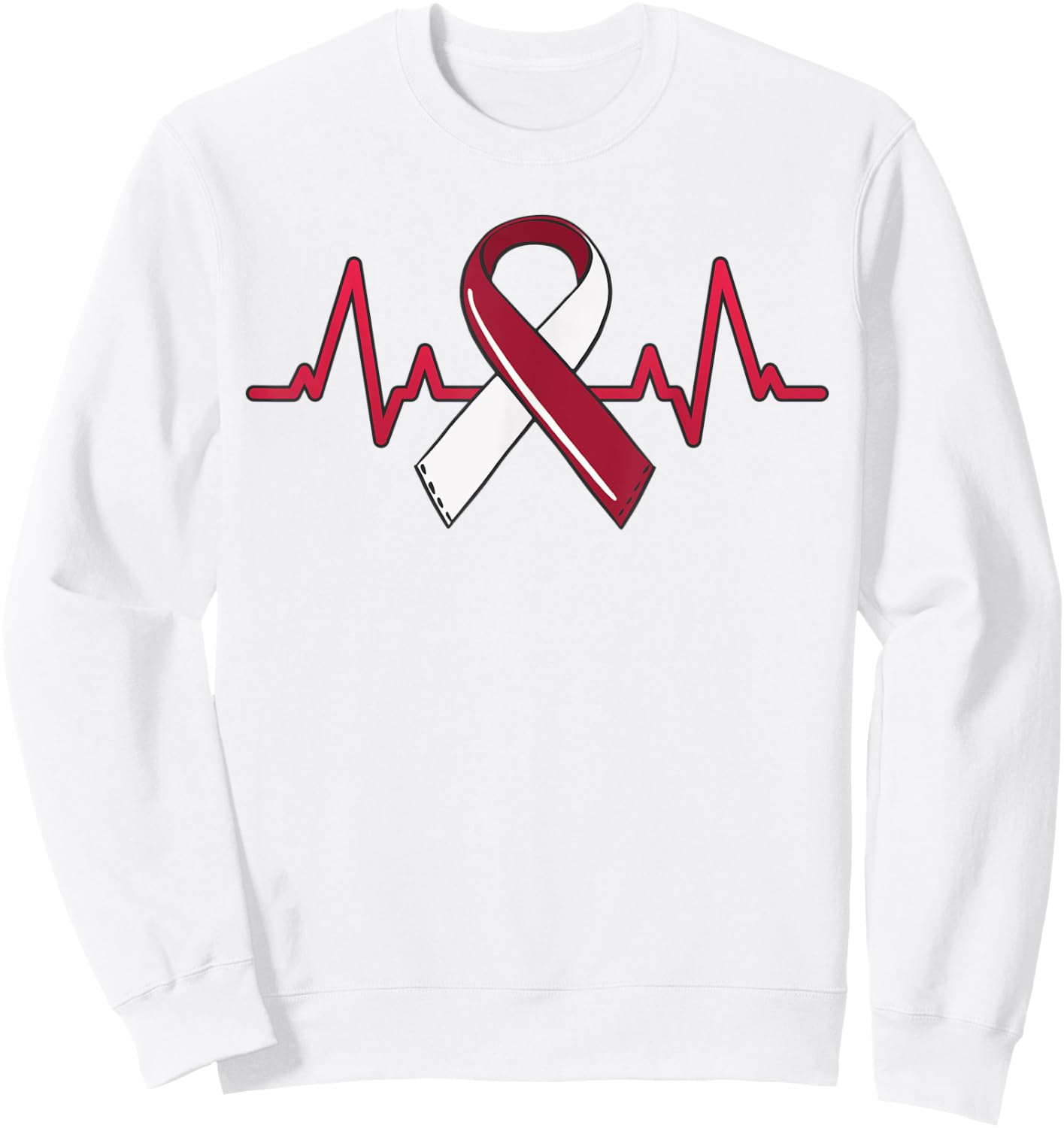 Oral Head And Neck Cancer Heartbeat Throat Burgundy Ribbon Sweatshirt - Sweatshirt | White