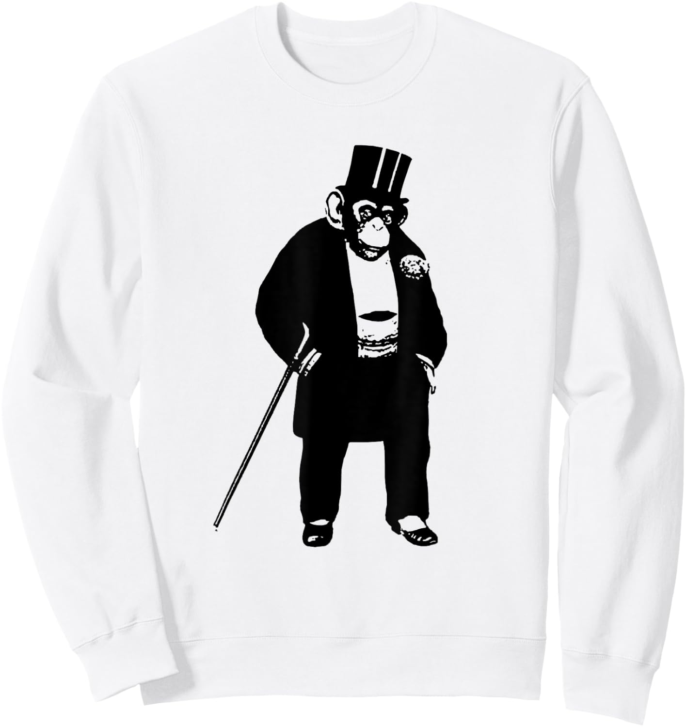 FUNNY CHIMP IN A SUIT -ape - monkey - top hat - cane Sweatshirt - Sweatshirt | White