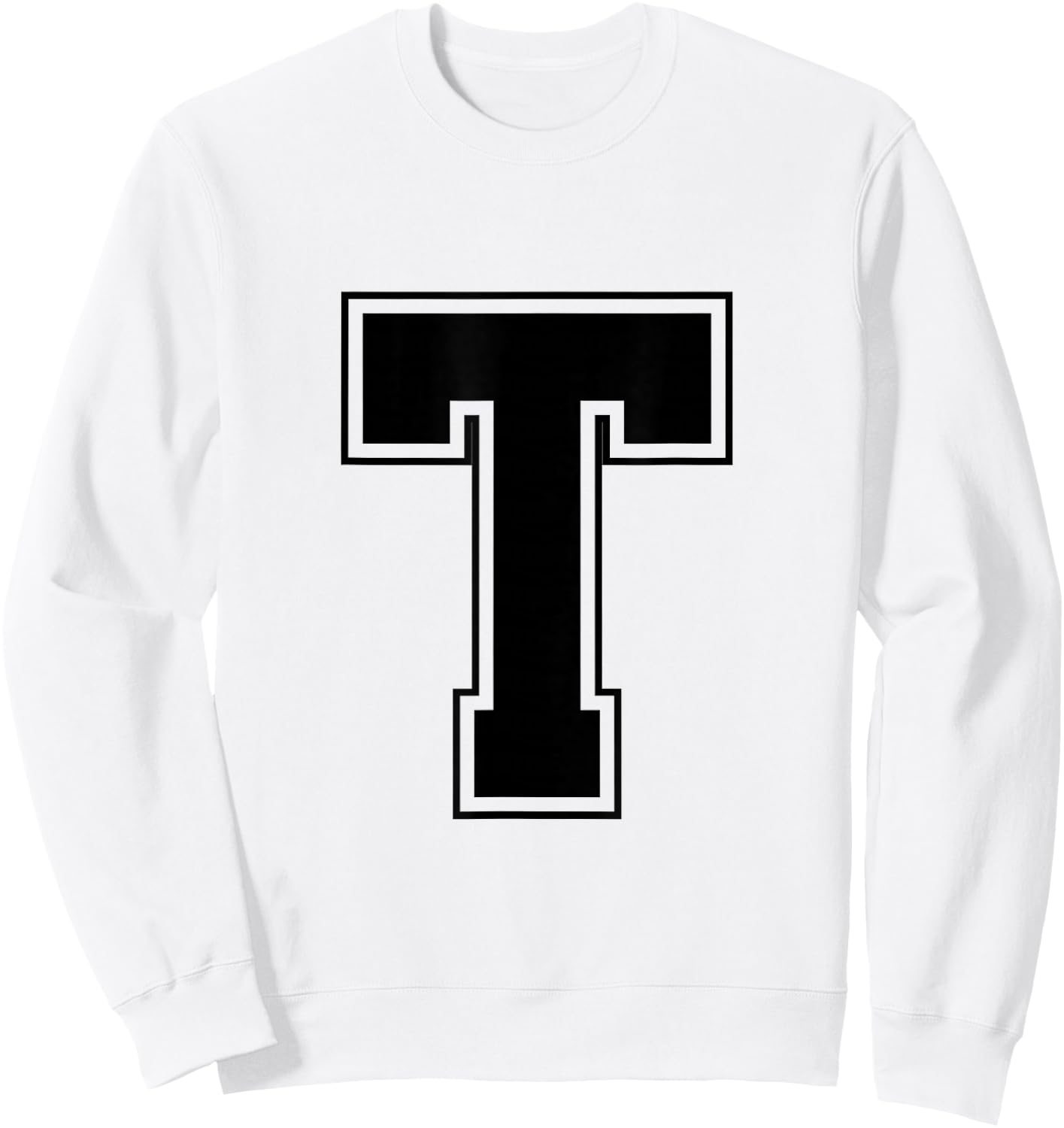 Letter T Big Bold Capital Varsity Alphabet Monogram Sweatshirt - Sweatshirt | White