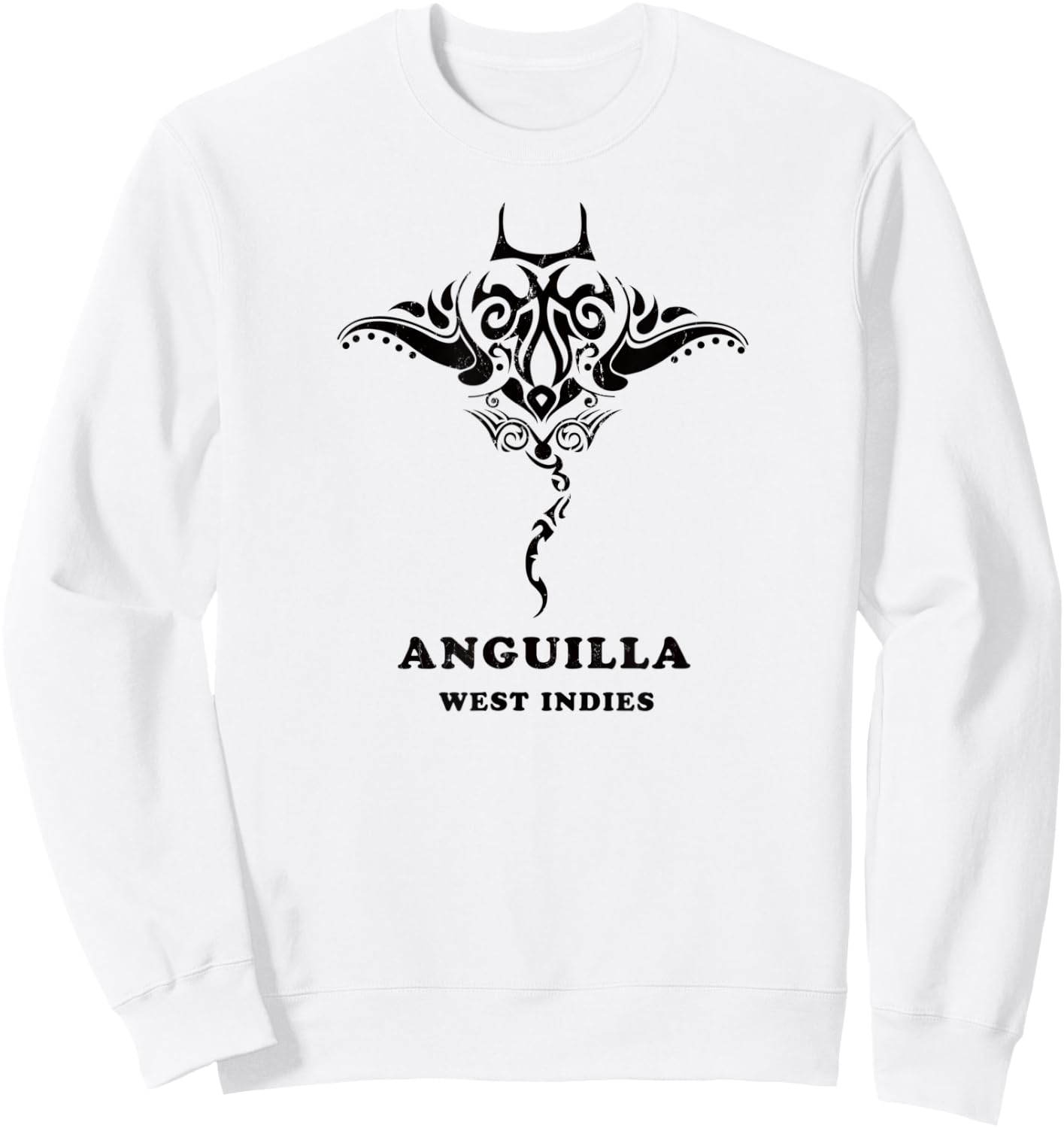 Anguilla, West Indies Vintage Tribal Manta Ray Vacation Sweatshirt - Sweatshirt | White