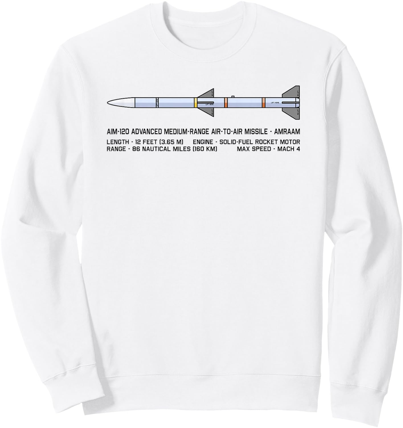 AIM-120 AMRAAM Air to Air Missile Infographic Diagram Sweatshirt - Sweatshirt | White