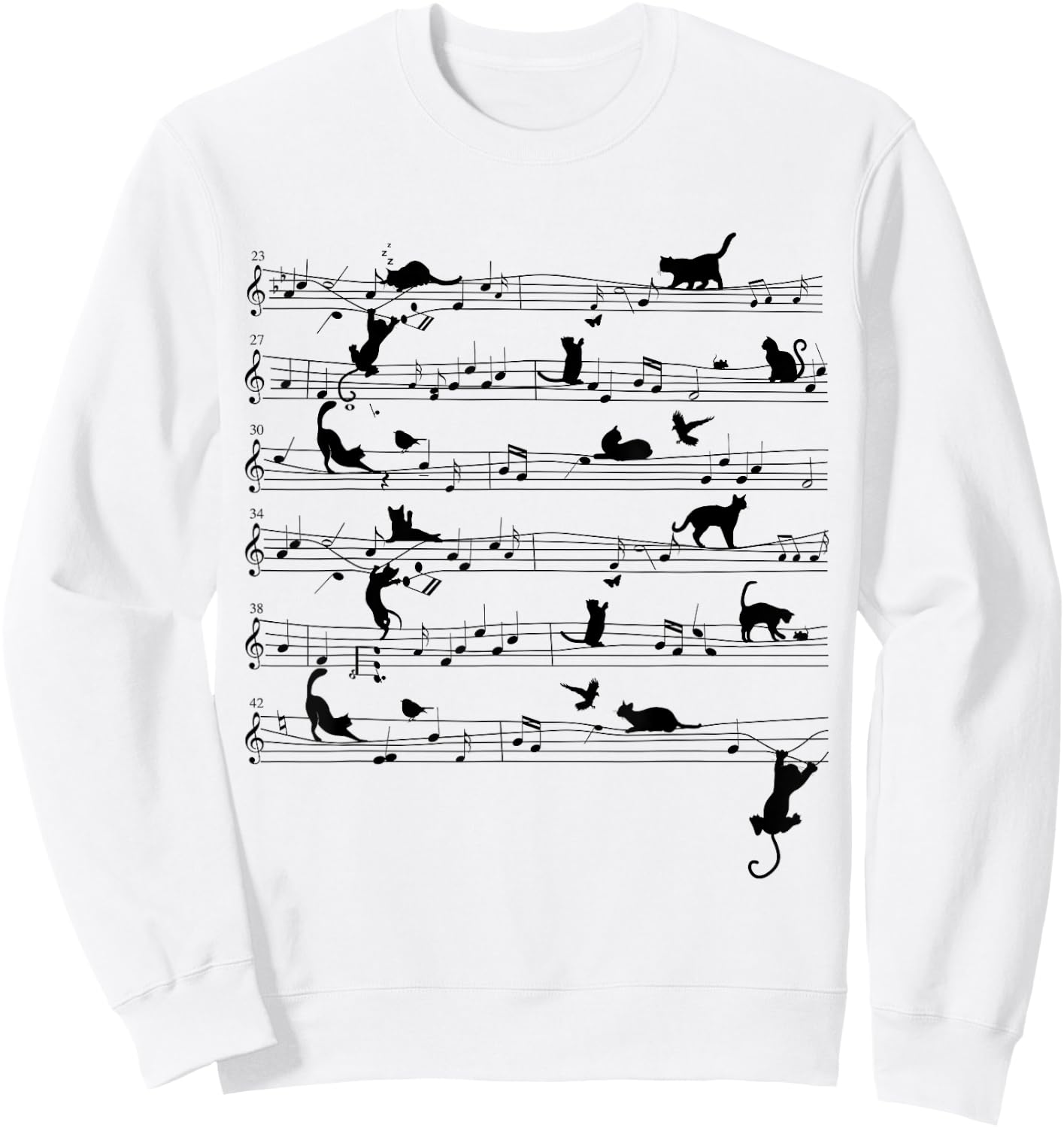 Cute Cat Kitty Playing Music Note Clef Musician Art Sweatshirt - Sweatshirt | White