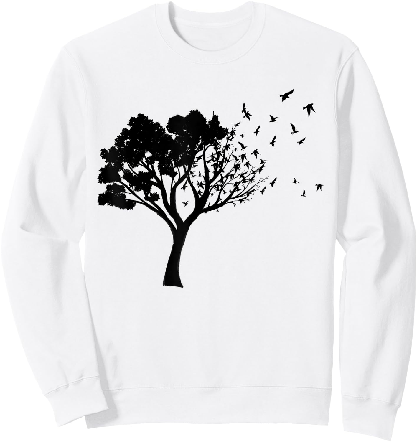 Black Tree And Birds Flying Away Free In Nature Silhouette Sweatshirt - Sweatshirt | White