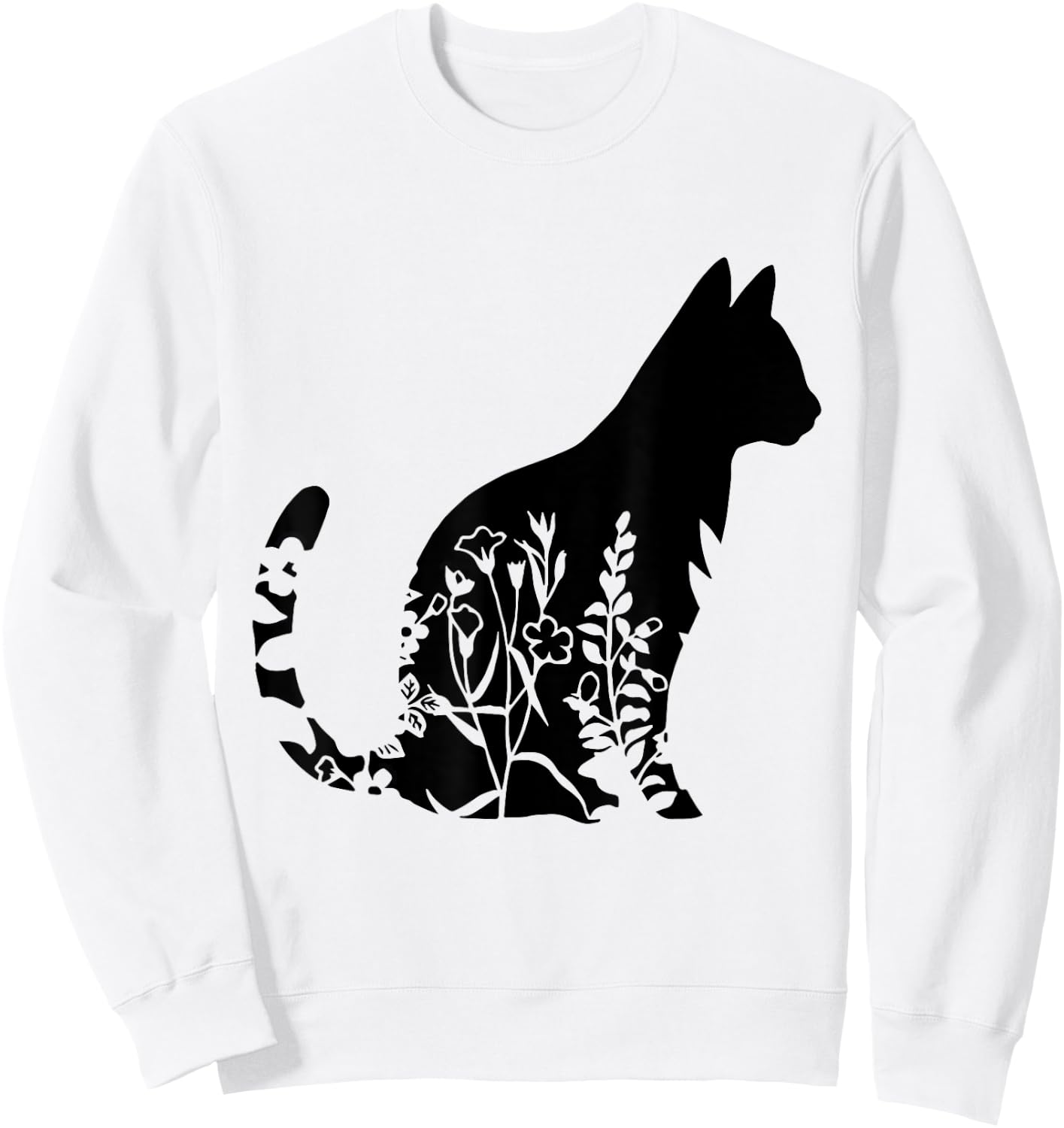 Cute Cat Shirt, Cat Shirt, Floral Cat Shirt, Cat Lover Women Sweatshirt - Sweatshirt | White