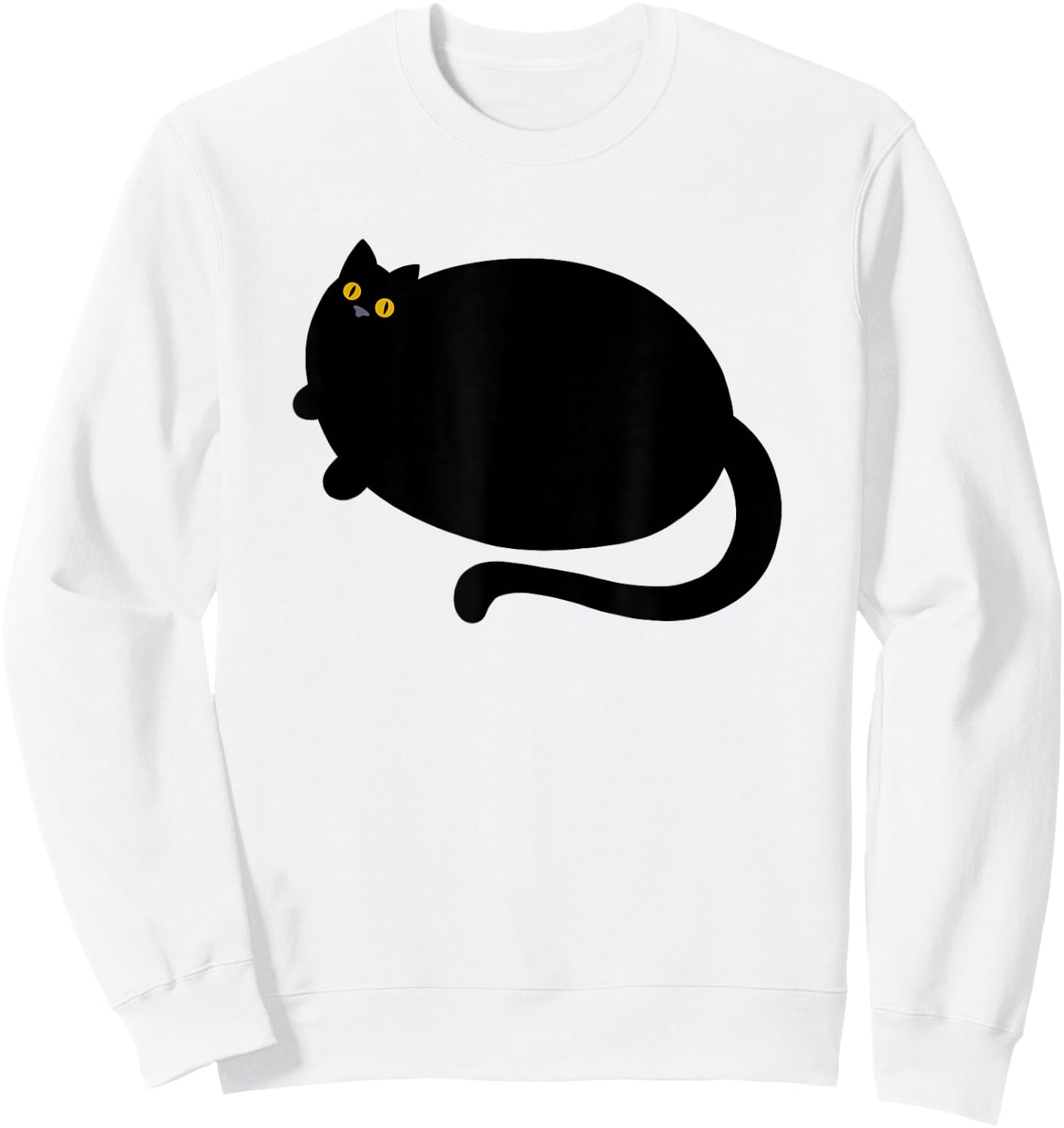 Fat Black Cat Funny BlackCat Fatty Curvy With Yellow Eyes Sweatshirt - Sweatshirt | White