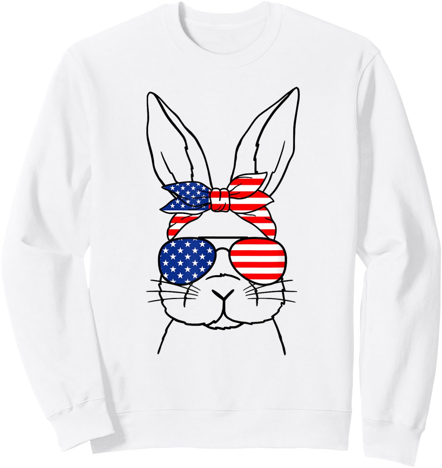 Cute Bunny Face American Flag Glasses Easter Day Sweatshirt - Sweatshirt | White