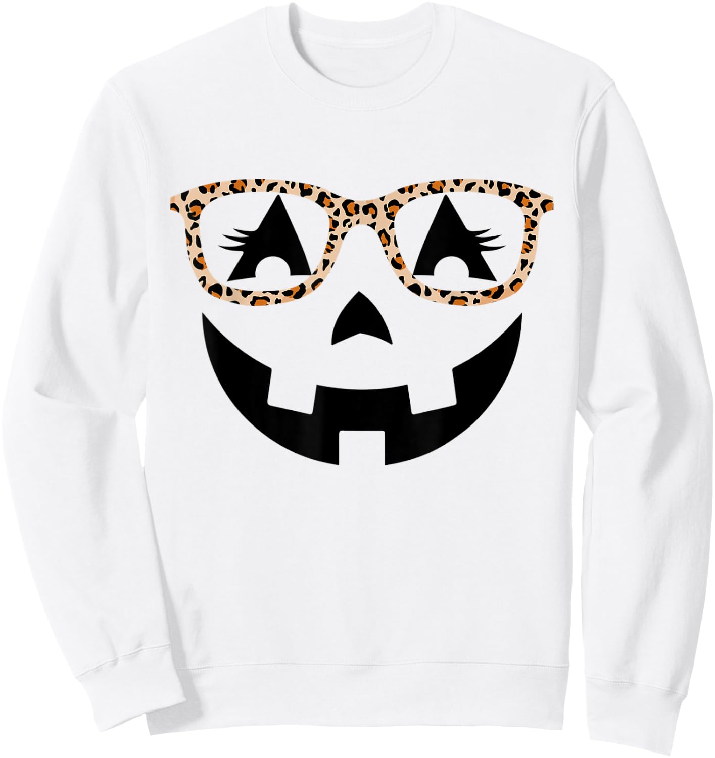 Jack O Lantern With Glasses Shirt Women Halloween Leopard Sweatshirt - Sweatshirt | White