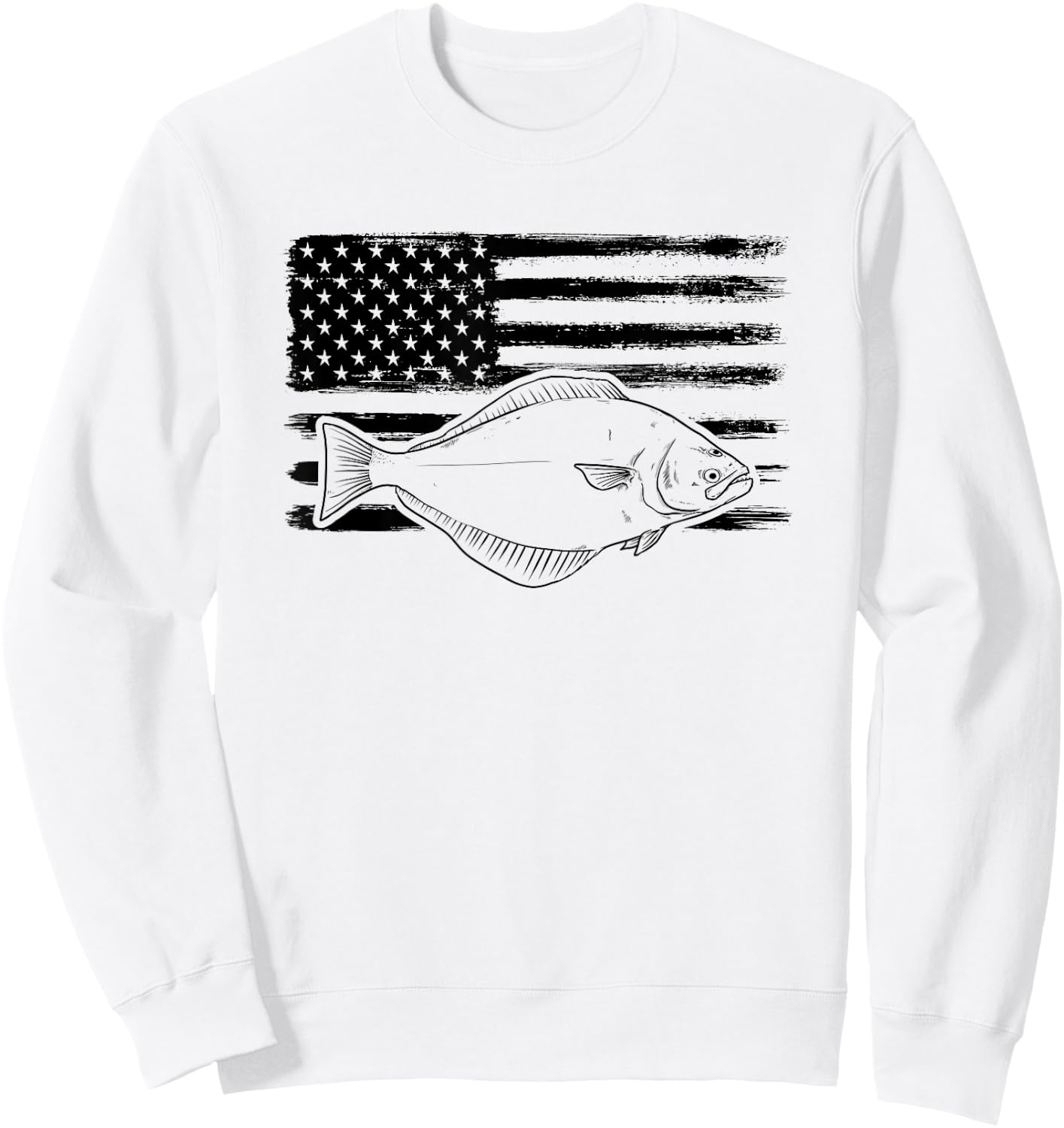 Grunge Halibut USA Distressed Plaice Sanddab Flounder Sweatshirt - Sweatshirt | White