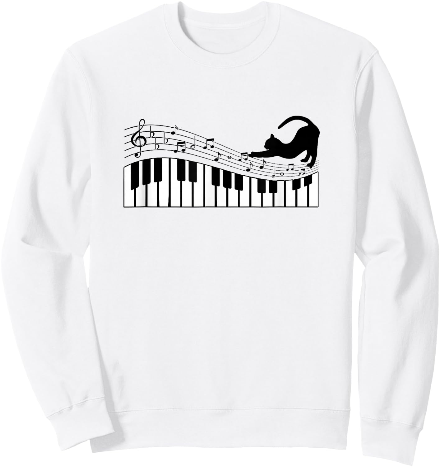 Cute Cat Kitty Playing Piano Music Clef Pianist Musician Art Sweatshirt - Sweatshirt | White