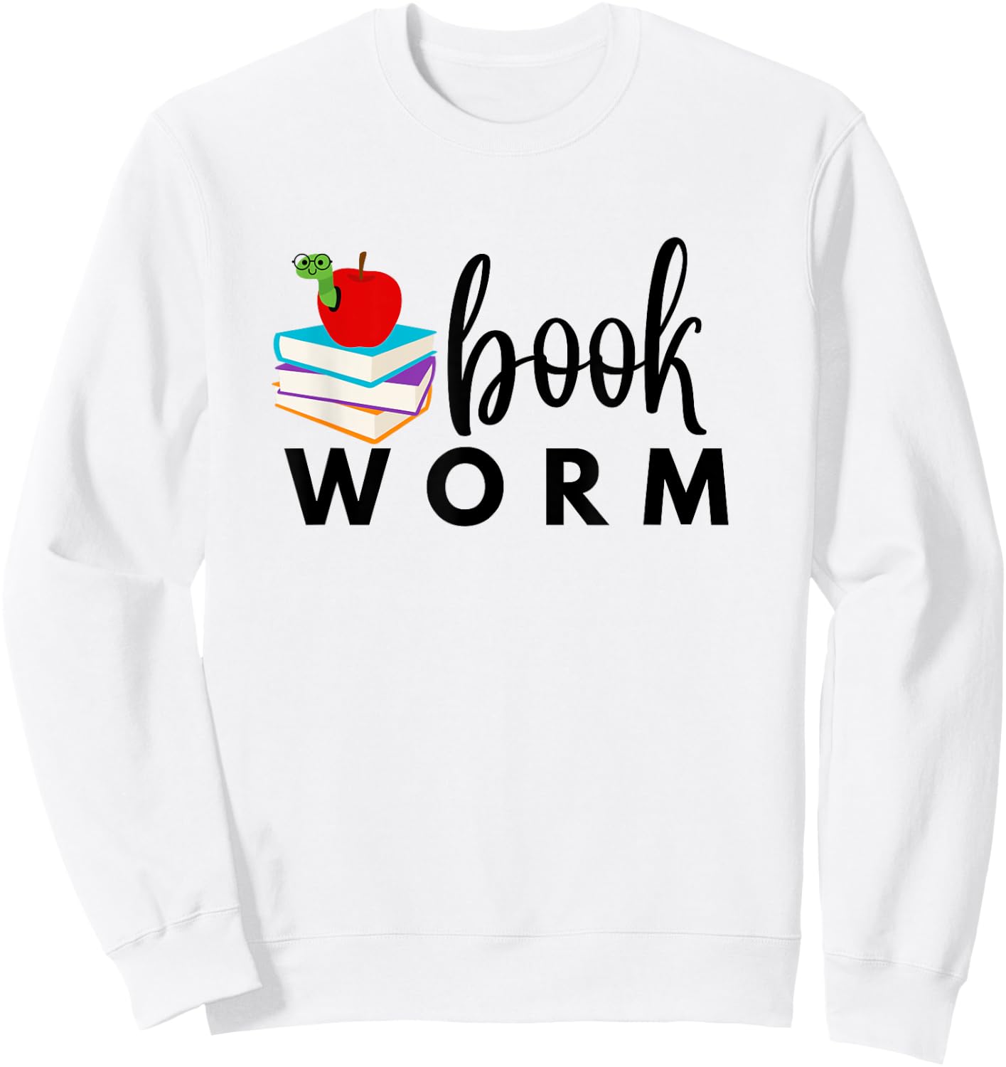 BOOKWORM with Books and Apple Colorful Graphic Sweatshirt - Sweatshirt | White