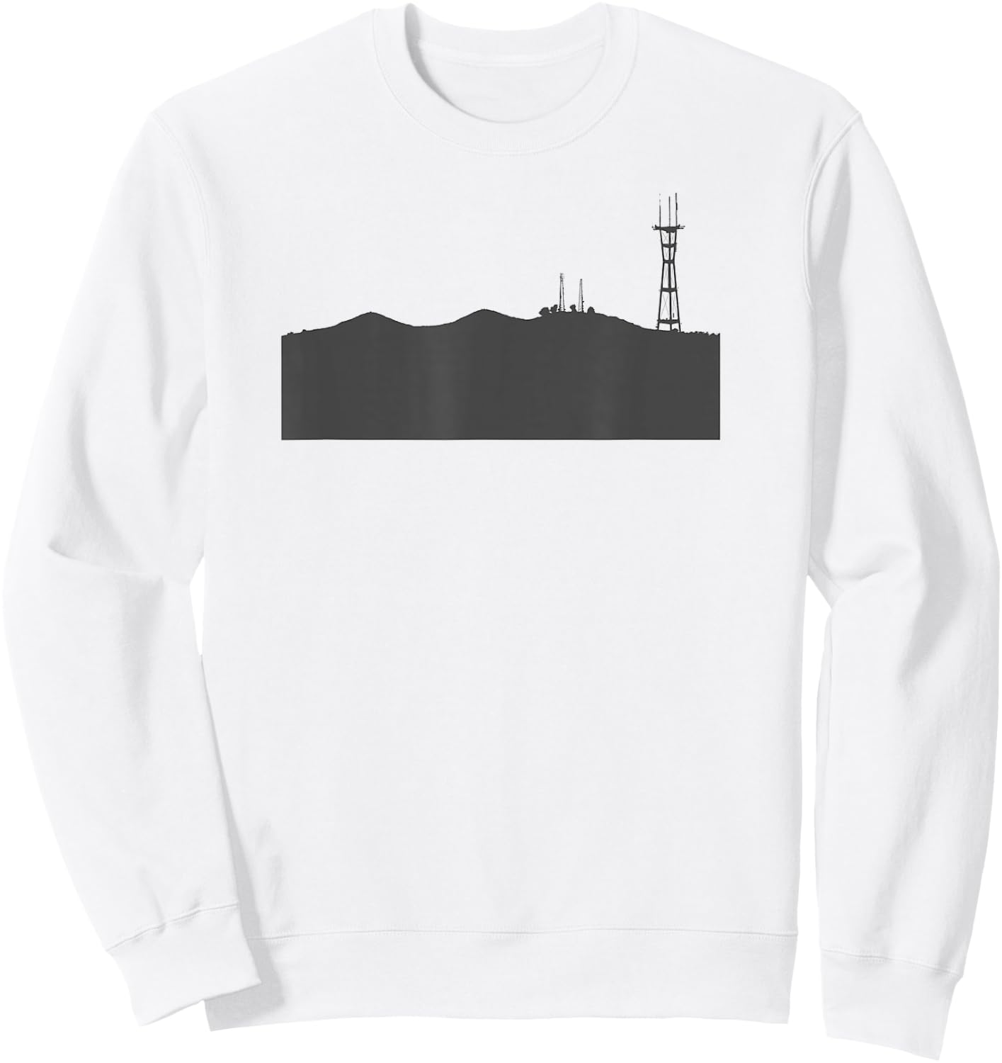 Twin Peaks and Sutro Tower Silhouette (Black Design) Sweatshirt - Sweatshirt | White