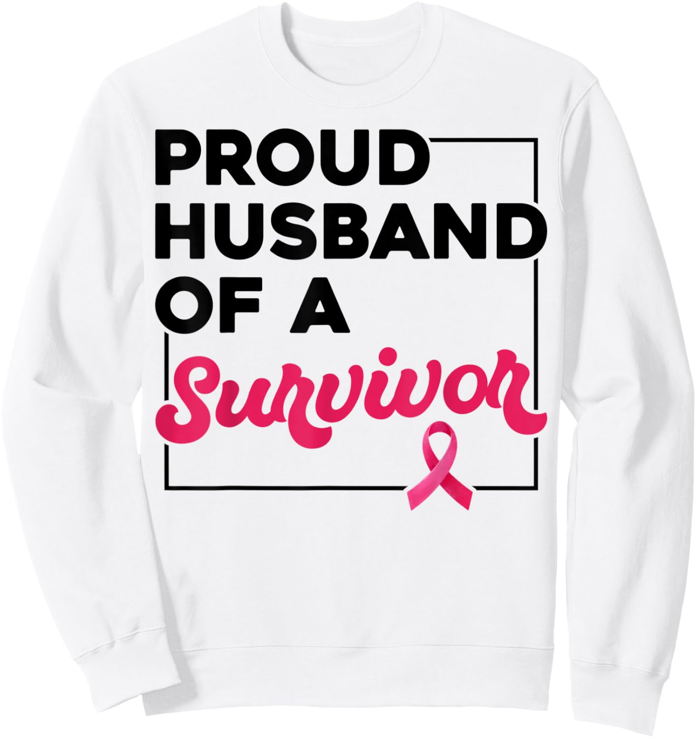 Proud Husband Of Survivor Breast Cancer Awareness Christmas Sweatshirt - Sweatshirt | White