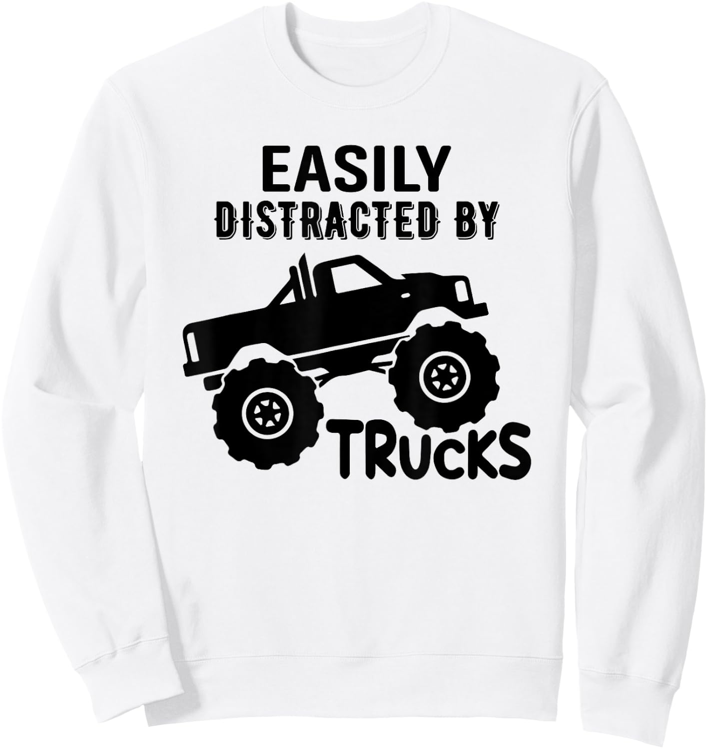 Easily Distracted By Trucks Truck Lover Boy Vintage Sweatshirt - Sweatshirt | White