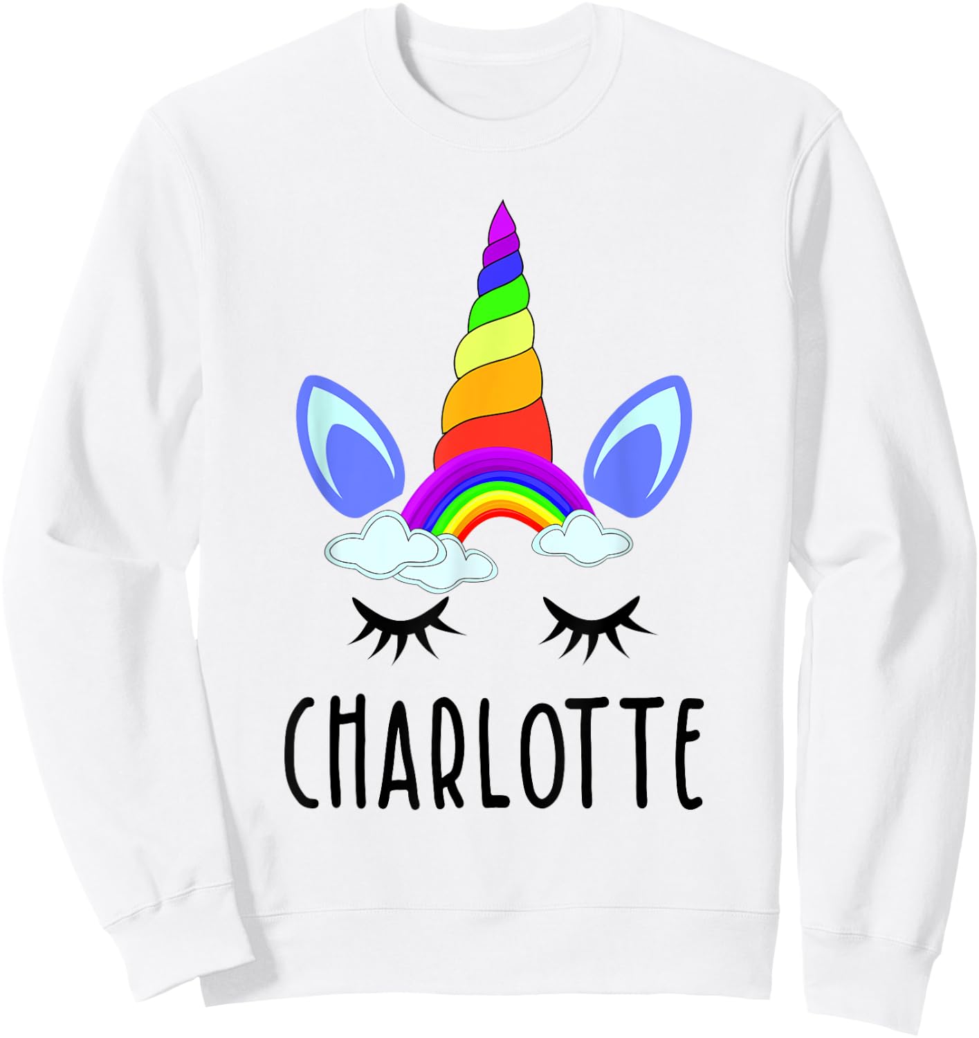 Charlotte Rainbow Unicorn Personalized Girl's First Name Sweatshirt - Sweatshirt | White