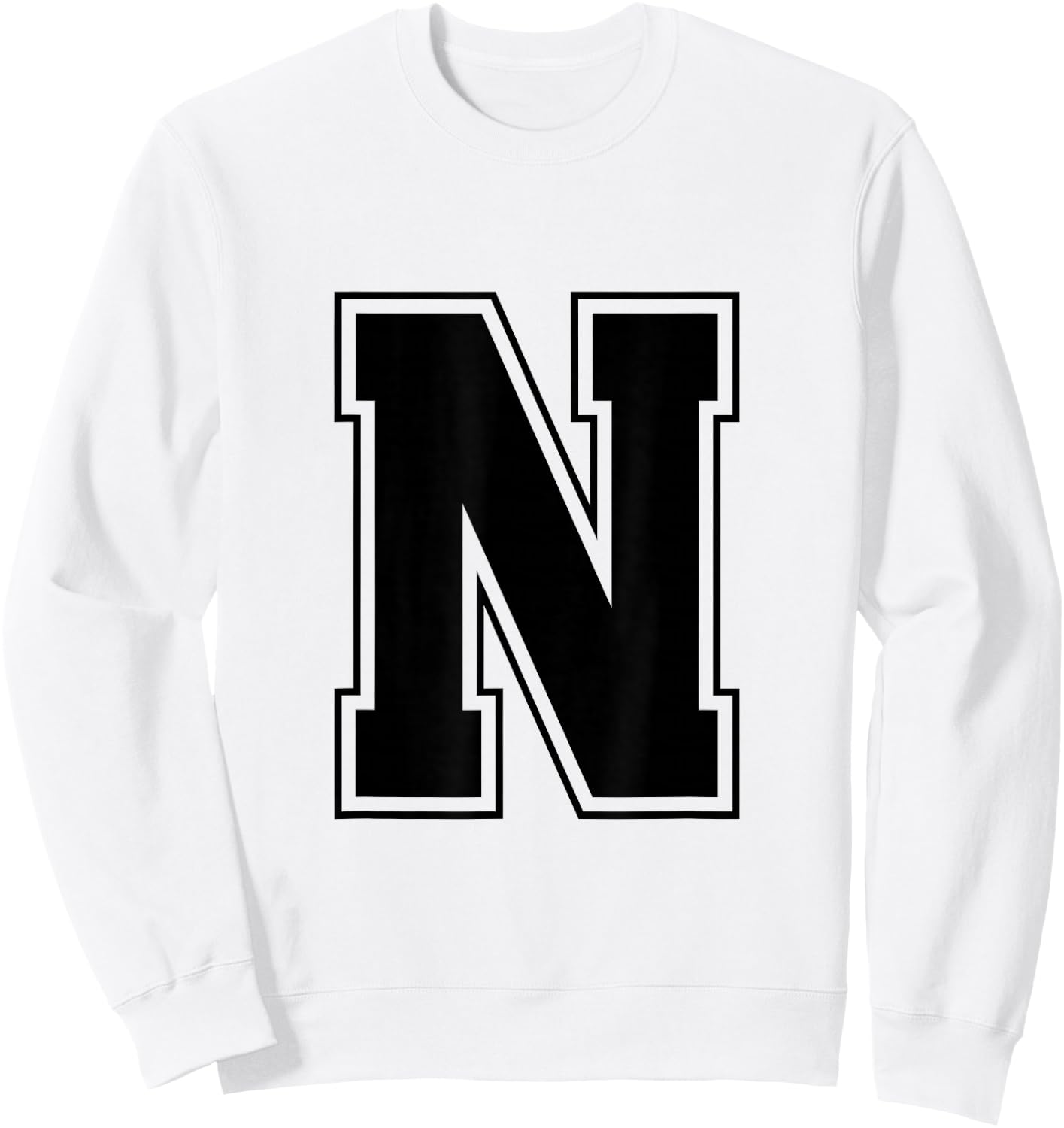 Letter N Big Bold Capital Varsity Alphabet Monogram Sweatshirt - Sweatshirt | White