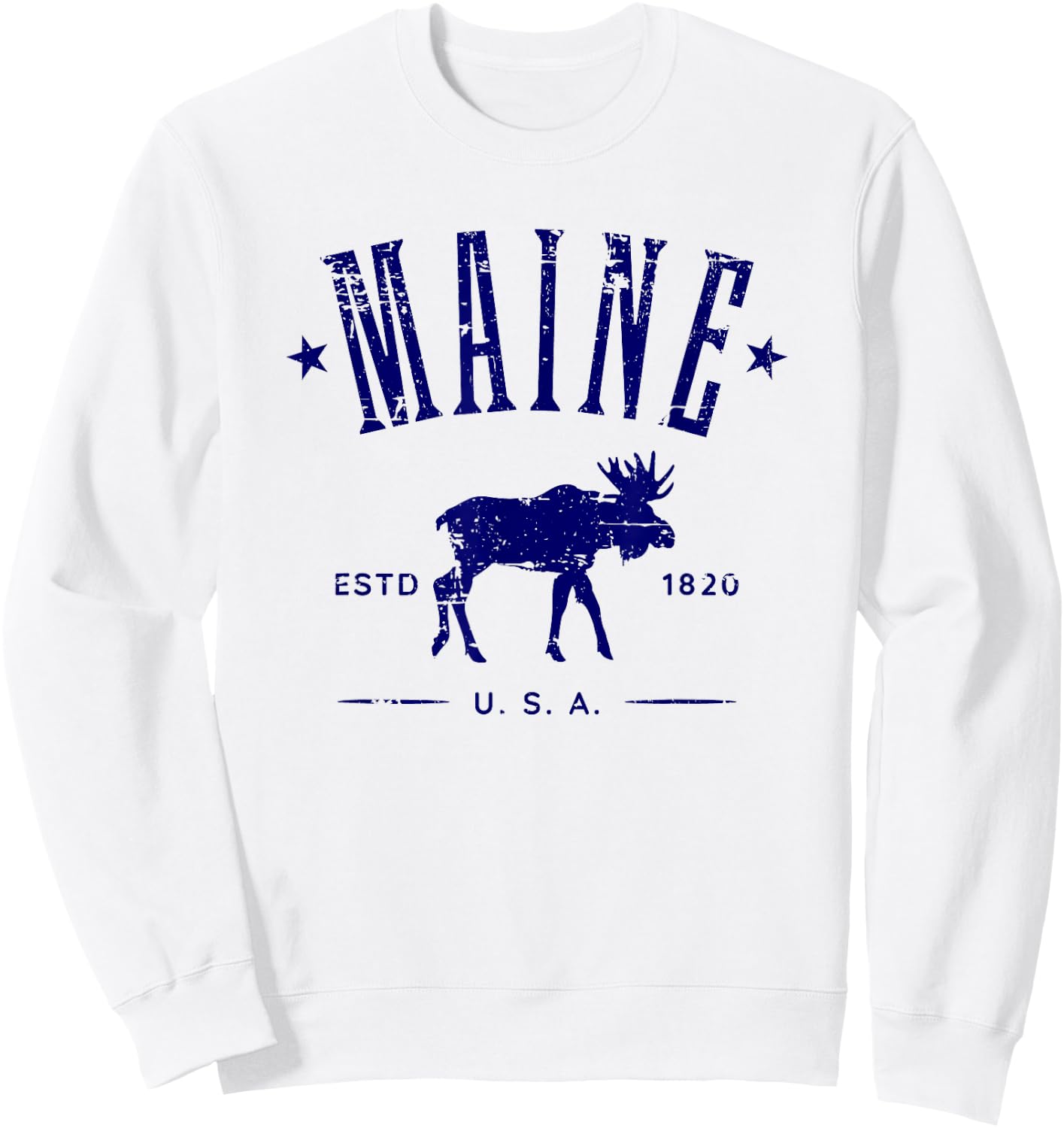 Maine USA with Moose Distressed Design Souvenir Sweatshirt - Sweatshirt | White