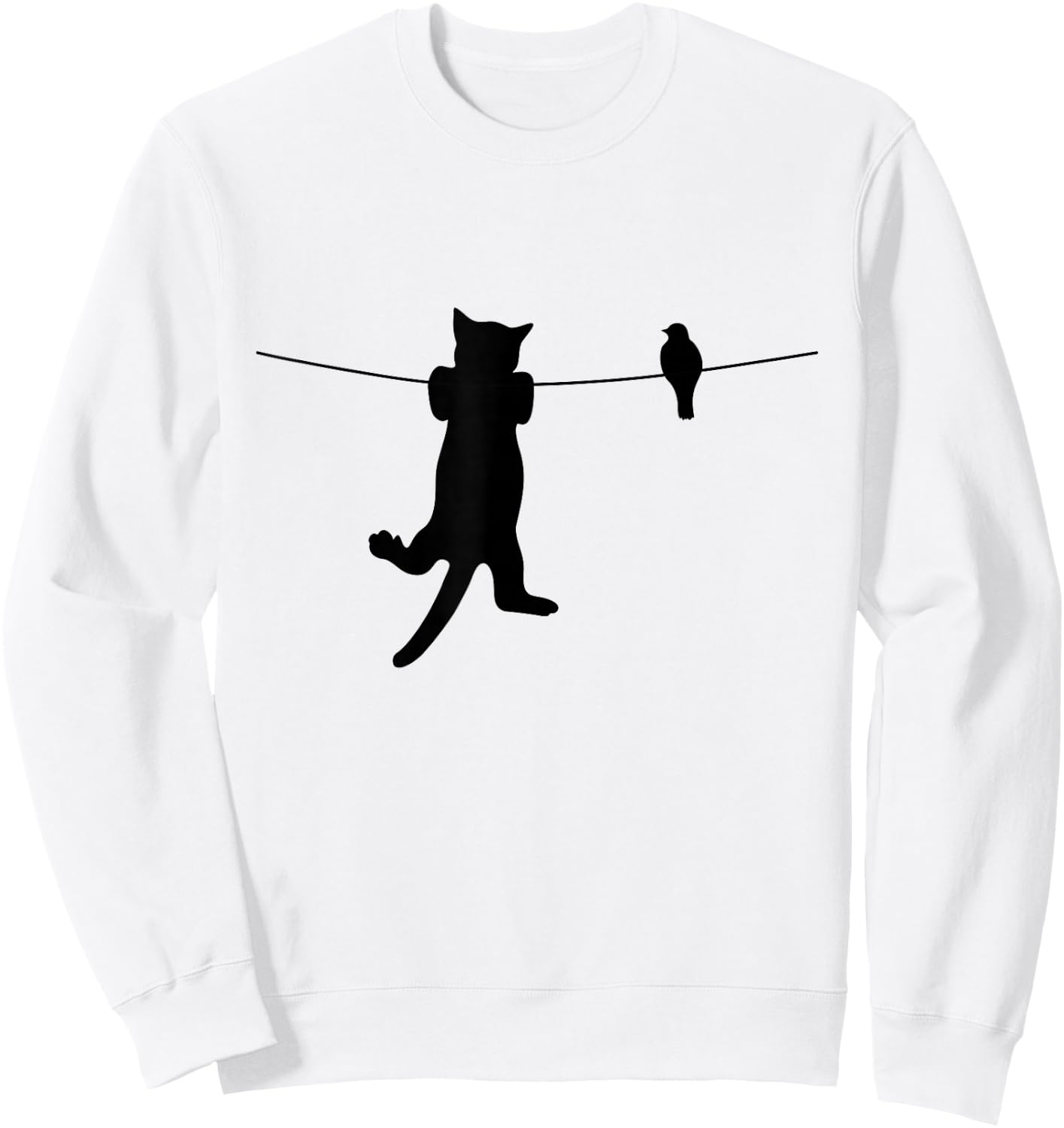 Bird Cat on a Wire Worst Enemies Besties Friends Silhouette Sweatshirt - Sweatshirt | White