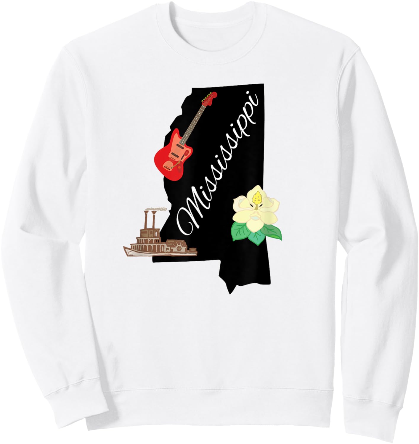 Mississippi Magnolia Guitar Riverboat State Souvenir Gift Sweatshirt - Sweatshirt | White