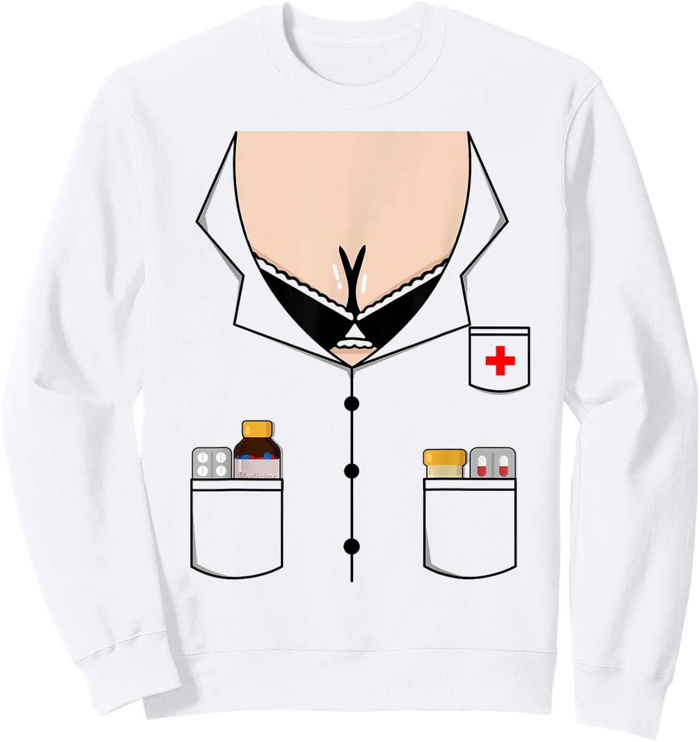 Sexy Nurse Boob Shirt Easy Halloween Costume Sweatshirt - Sweatshirt | White